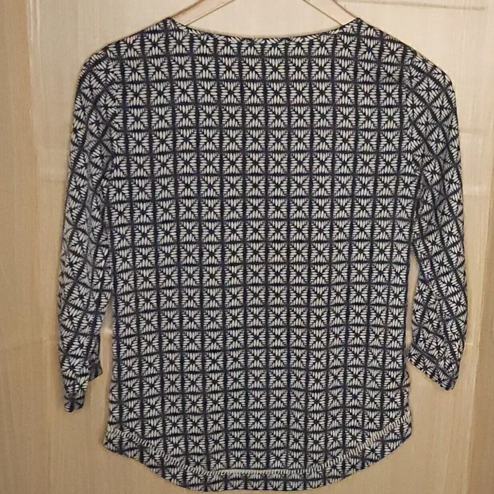 J. Crew Blue White Abstract Silky Pullover Blouse XXS